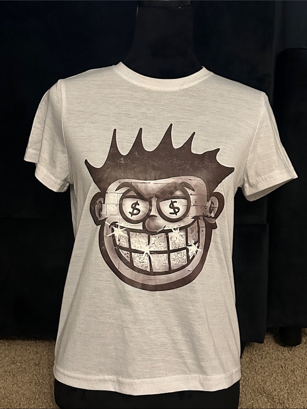 SHEIN White Tee with Brown Cartoon Face Graphic